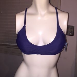 Navy blue sporty bathing suit top.